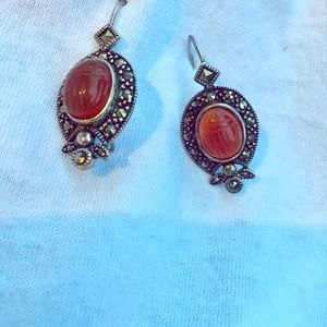 STERLING SILVER / MARCASITE / CARNELIAN Earrings🧡